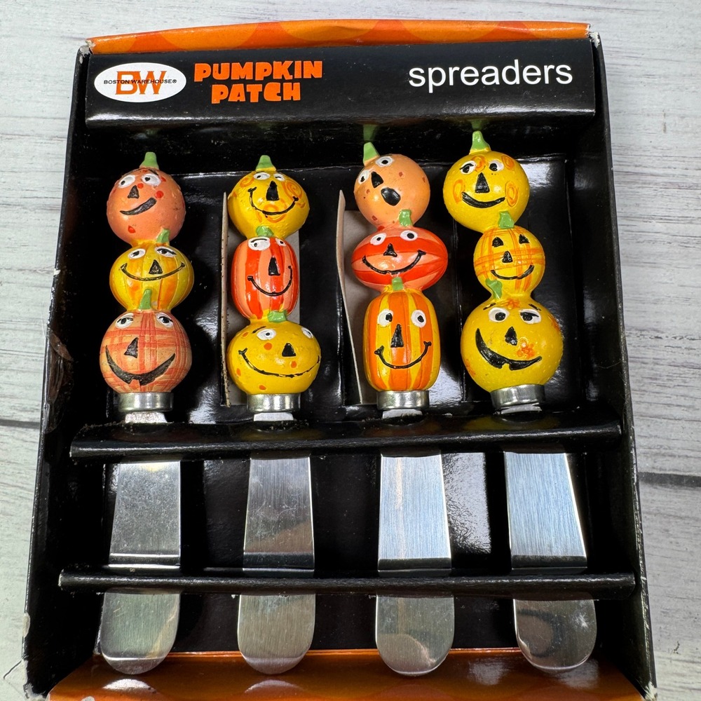 Boston Warehouse Pumpkin Patch Spreaders Set of 4 Orange Jack-O-Lantern Fall